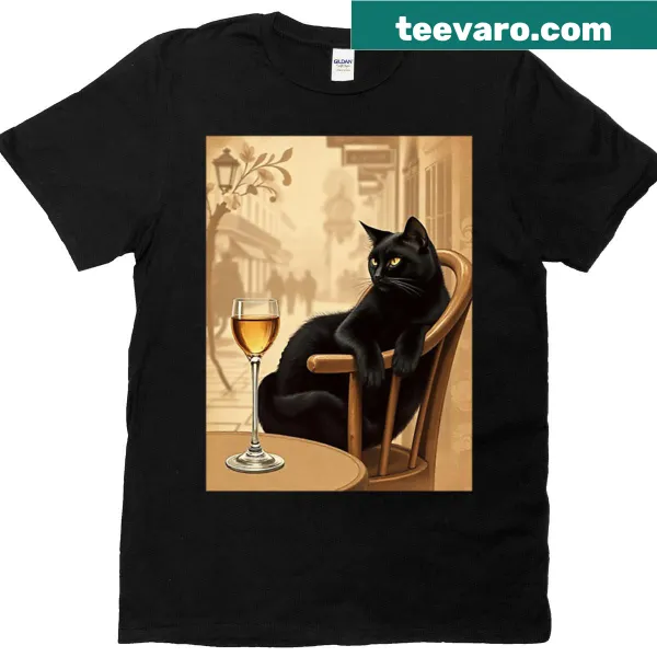 Illustrated cat in a cafe with absinthe glass