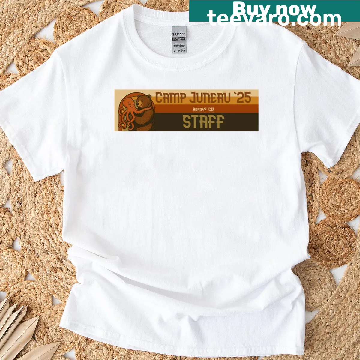 Illustrated bear design on a Camp Juneau 25 t-shirt — on a men's t-shirt