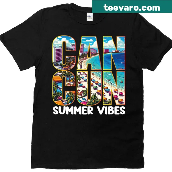 Graphic tee capturing Cancun beach vacation vibes with playful design