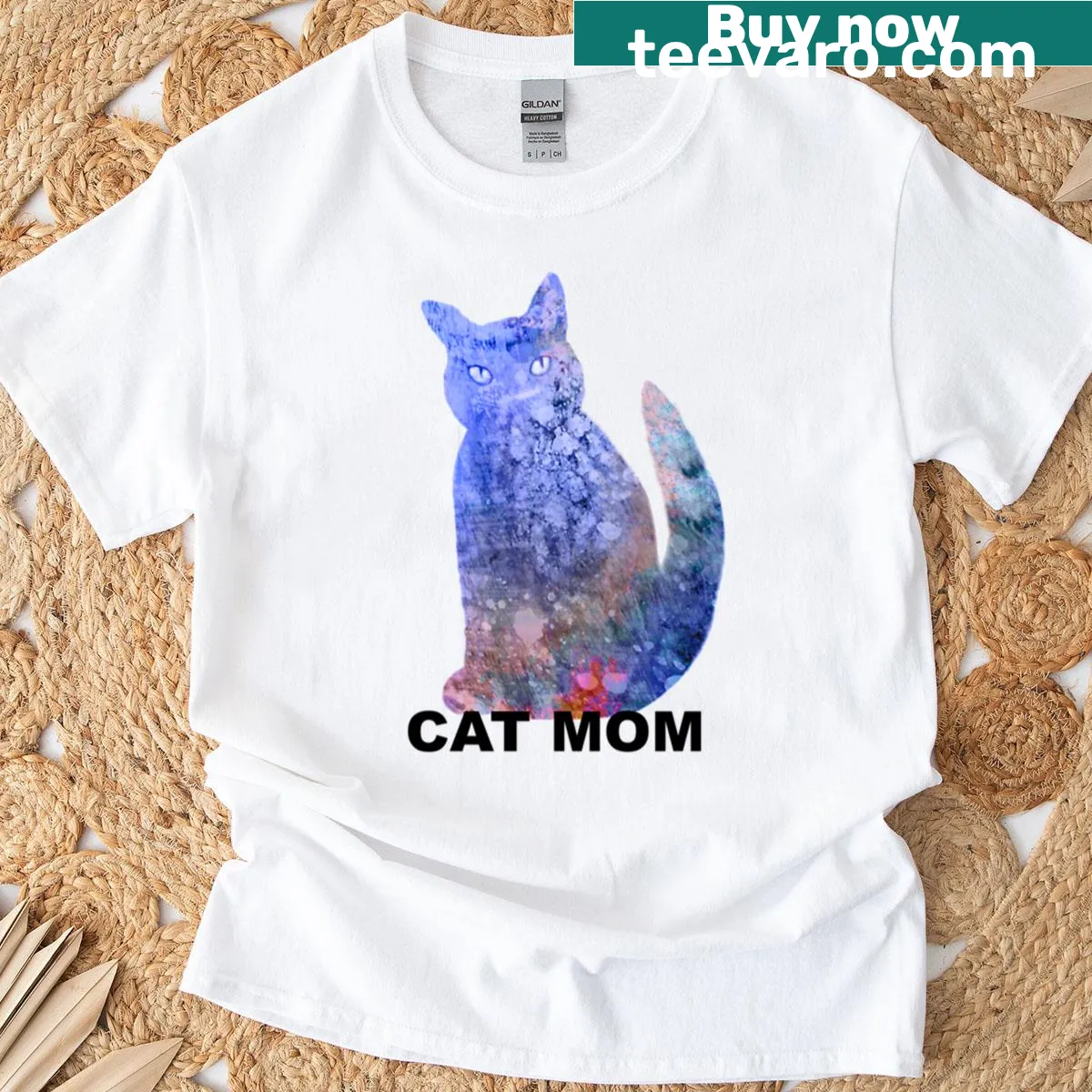Adorable cartoon cat T-shirt for cat moms — on a men's t-shirt