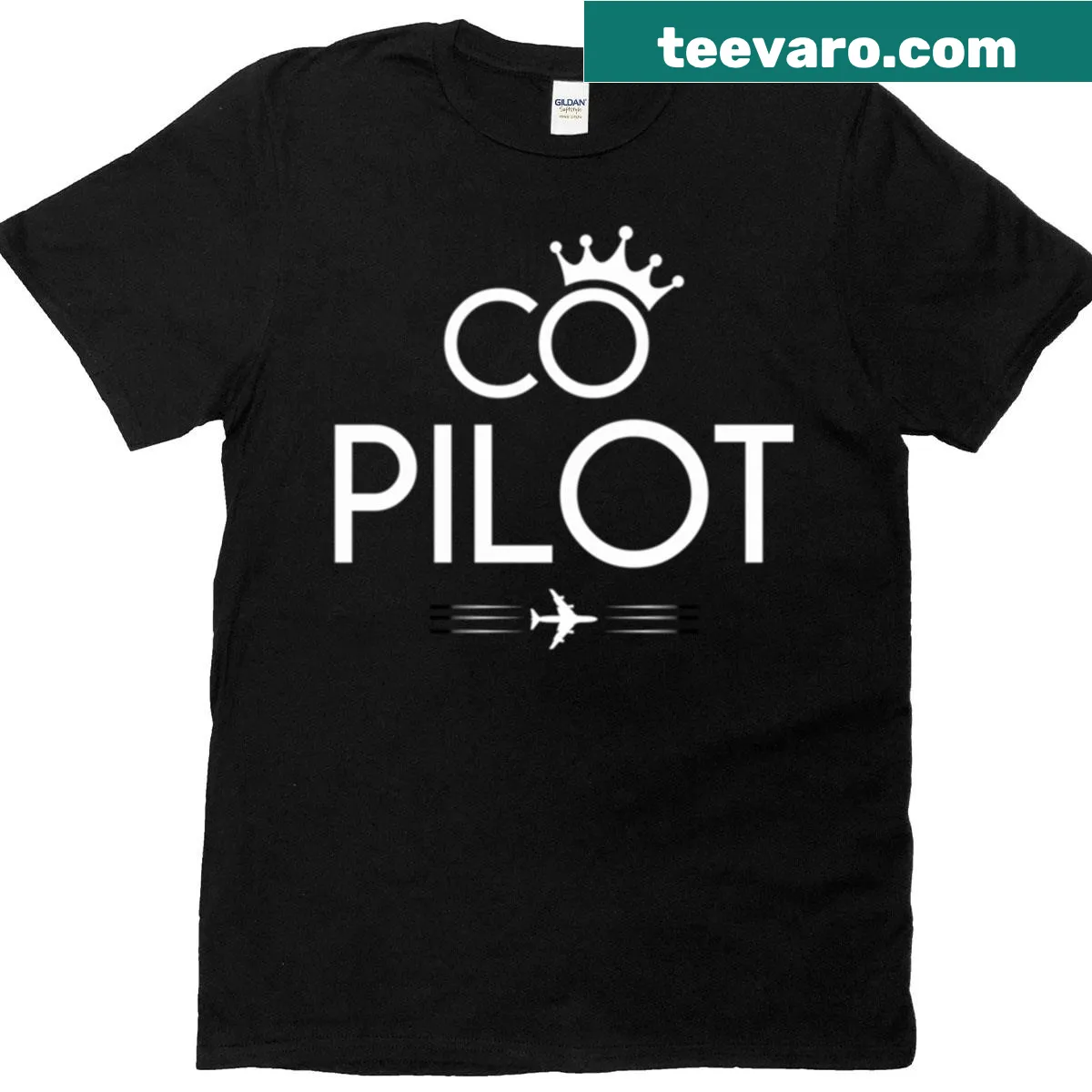 Aviation T-shirt with 'Co-pilot' emblem design — on a men's t-shirt