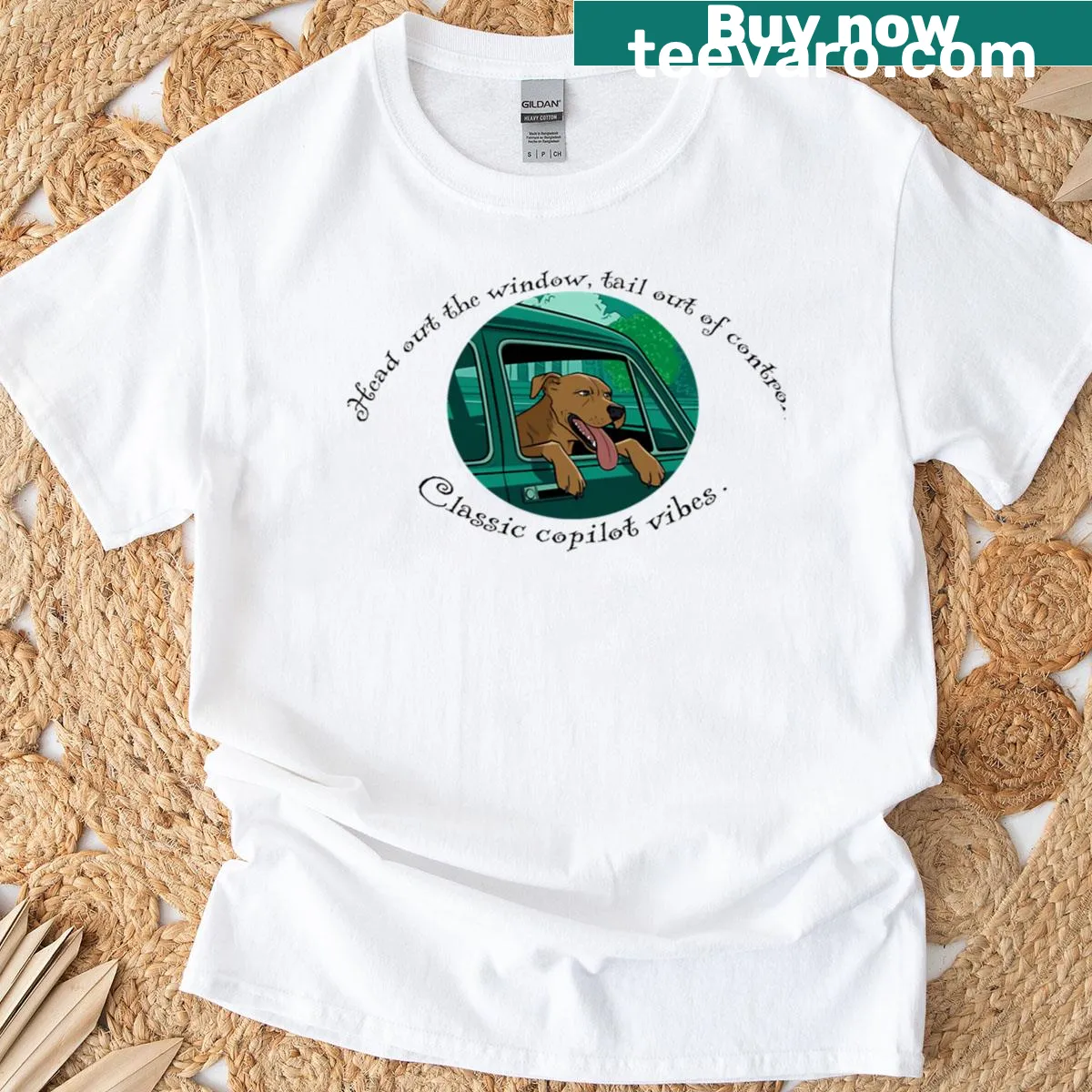 Graphic of a dog and airplane symbolizing copilot vibes on a t-shirt — on a men's t-shirt