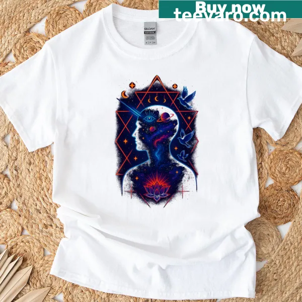 Intricate illustration of the cosmos symbolizing inner exploration on a t-shirt