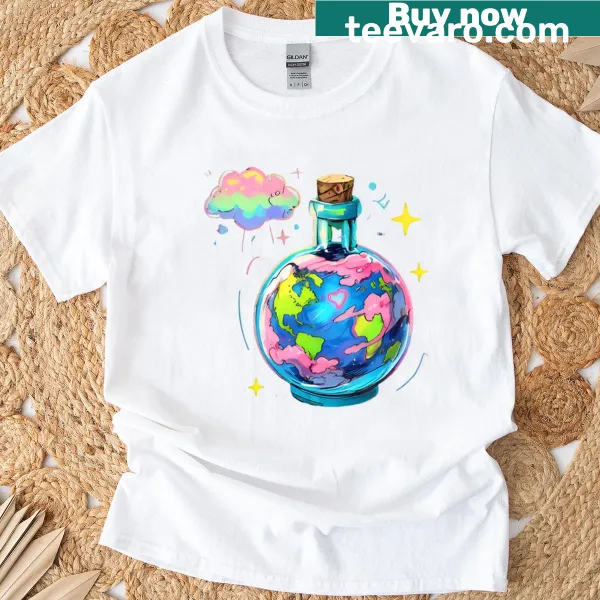 Illustration of cosmic potion with celestial elements on a T-shirt