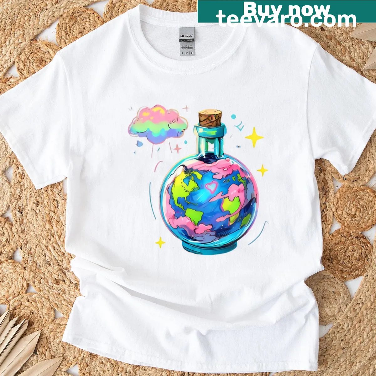 Illustration of cosmic potion with celestial elements on a T-shirt — on a men's t-shirt