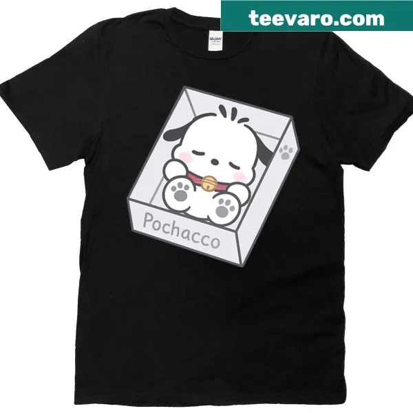 Pochacco character napping in a kawaii box illustration