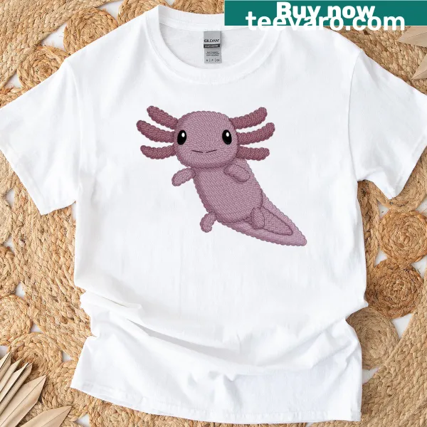 Illustrative Crochet Axolotl T-shirt with a cute axolotl and yarn.