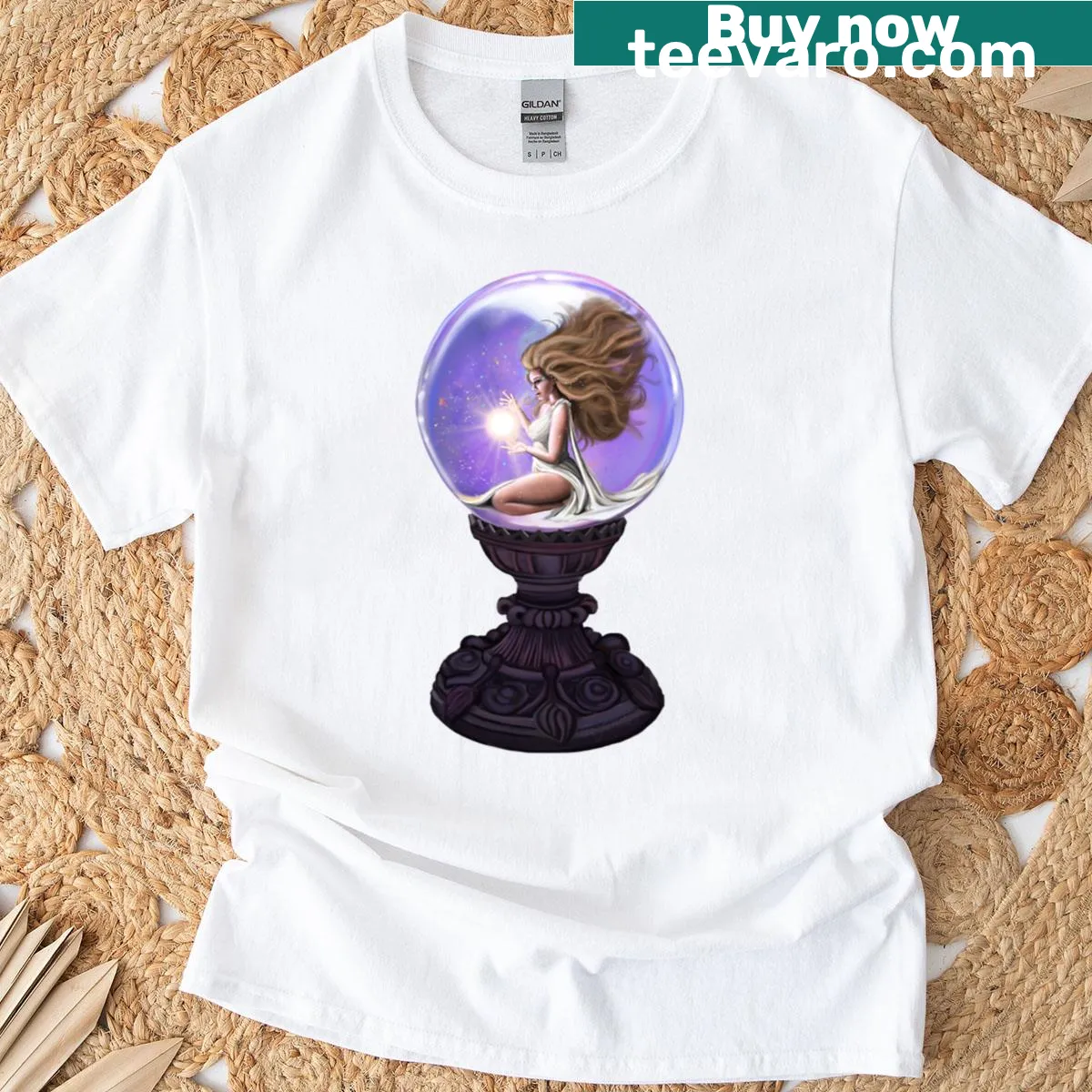 T-shirt with a minimalist crystal ball design and geometric patterns — on a men's t-shirt