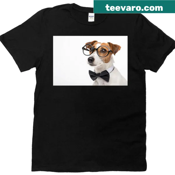 T-shirt with a cute Jack Russell Terrier wearing glasses and a bow tie