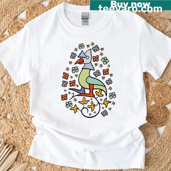 Illustration of a cute bird knight in medieval armor on a T-shirt
