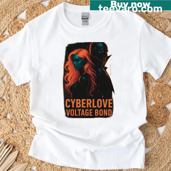 T-shirt featuring an electrifying neon graphic of intertwined circuitry