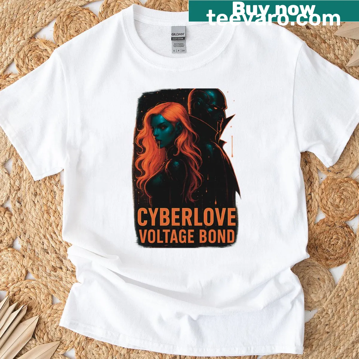 T-shirt featuring an electrifying neon graphic of intertwined circuitry — on a men's t-shirt