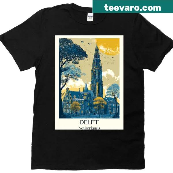 Vintage travel poster T-shirt featuring Delft Netherlands art