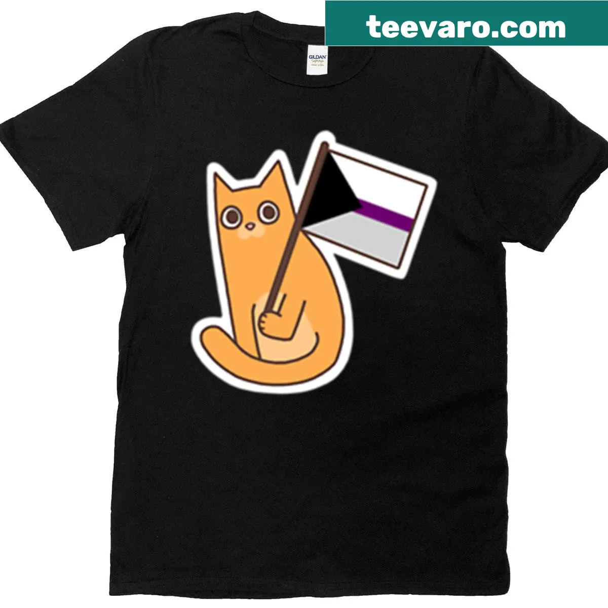 T-shirt featuring a ginger cat and demisexual pride flag — on a men's t-shirt