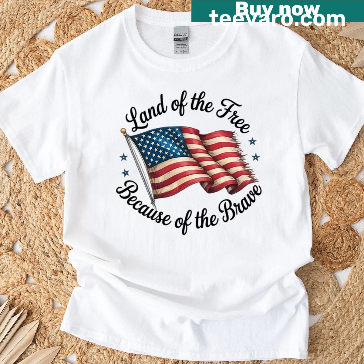 Distressed American flag T-shirt with patriotic text. — on a men's t-shirt