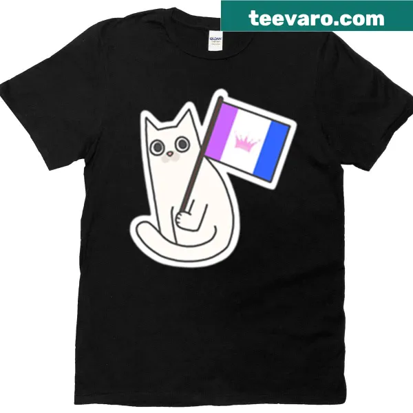 Illustrative t-shirt featuring a white cat and Drag Pride flag