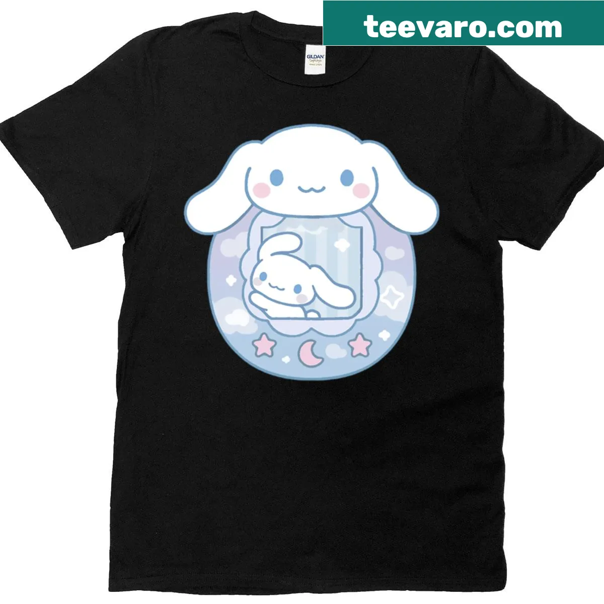 Whimsical Cinnamoroll design with Tamagotchi vibes on a T-shirt — on a men's t-shirt