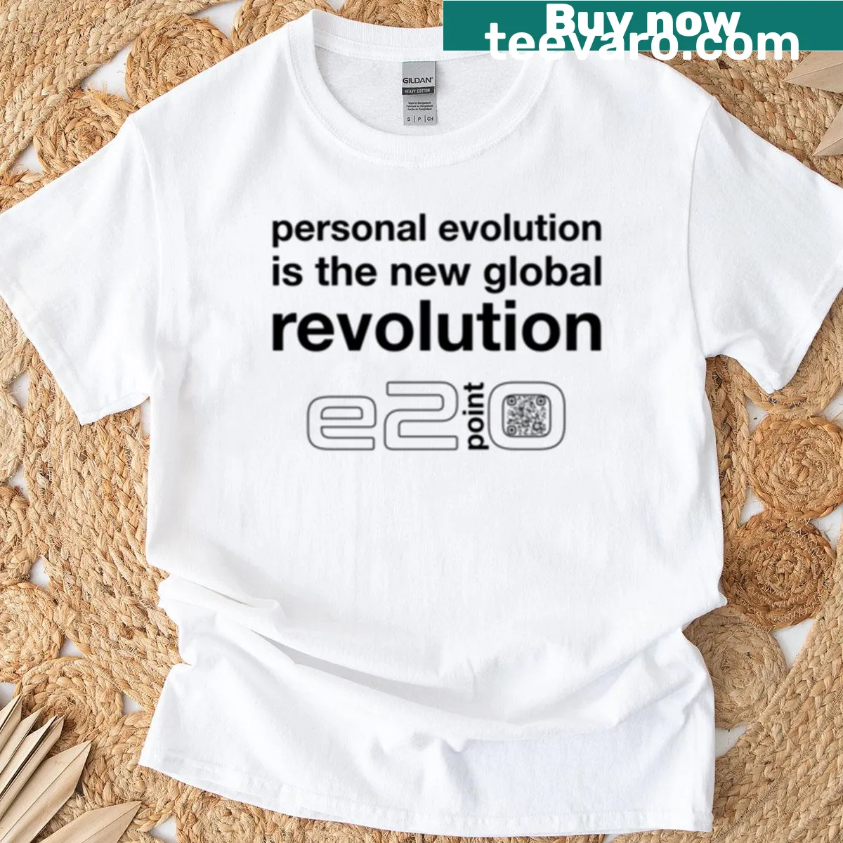 Black t-shirt with text about personal evolution and global revolution — on a men's t-shirt