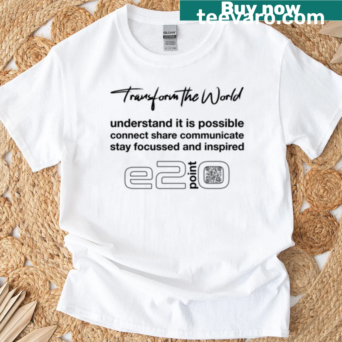 Black t-shirt with text outlining three steps to transform the world — on a men's t-shirt