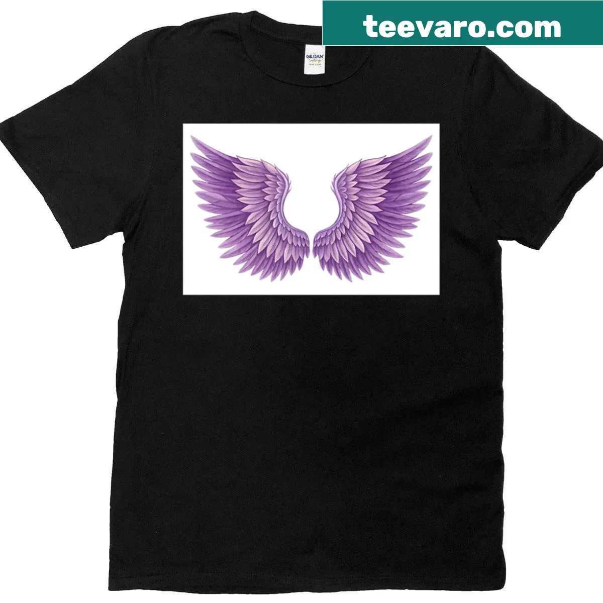 Elegant purple angel wings design on a stylish T-shirt — on a men's t-shirt