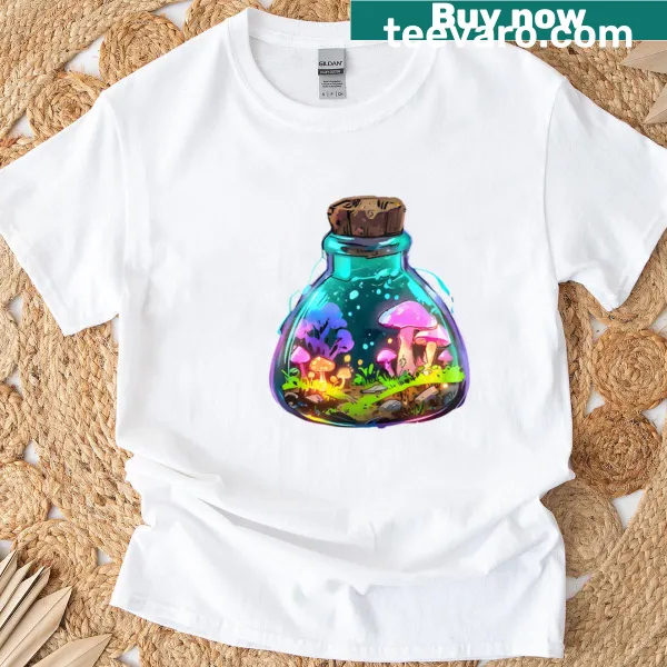 Whimsical forest-themed illustration on a T-shirt