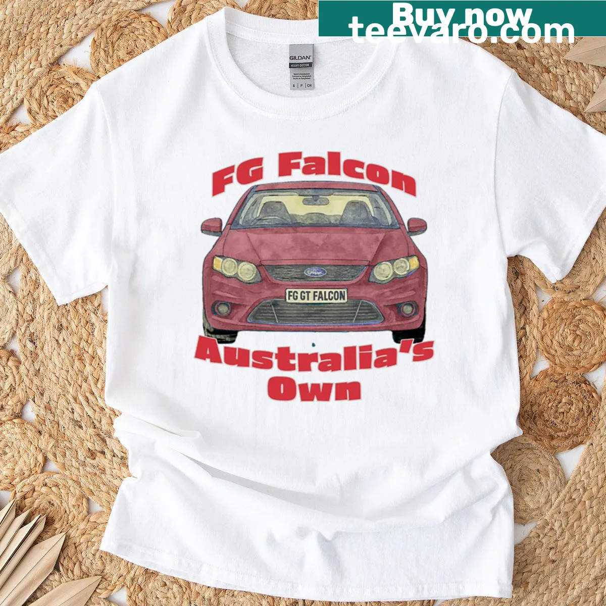 Illustration of a red falcon car from the front on a t-shirt — on a men's t-shirt
