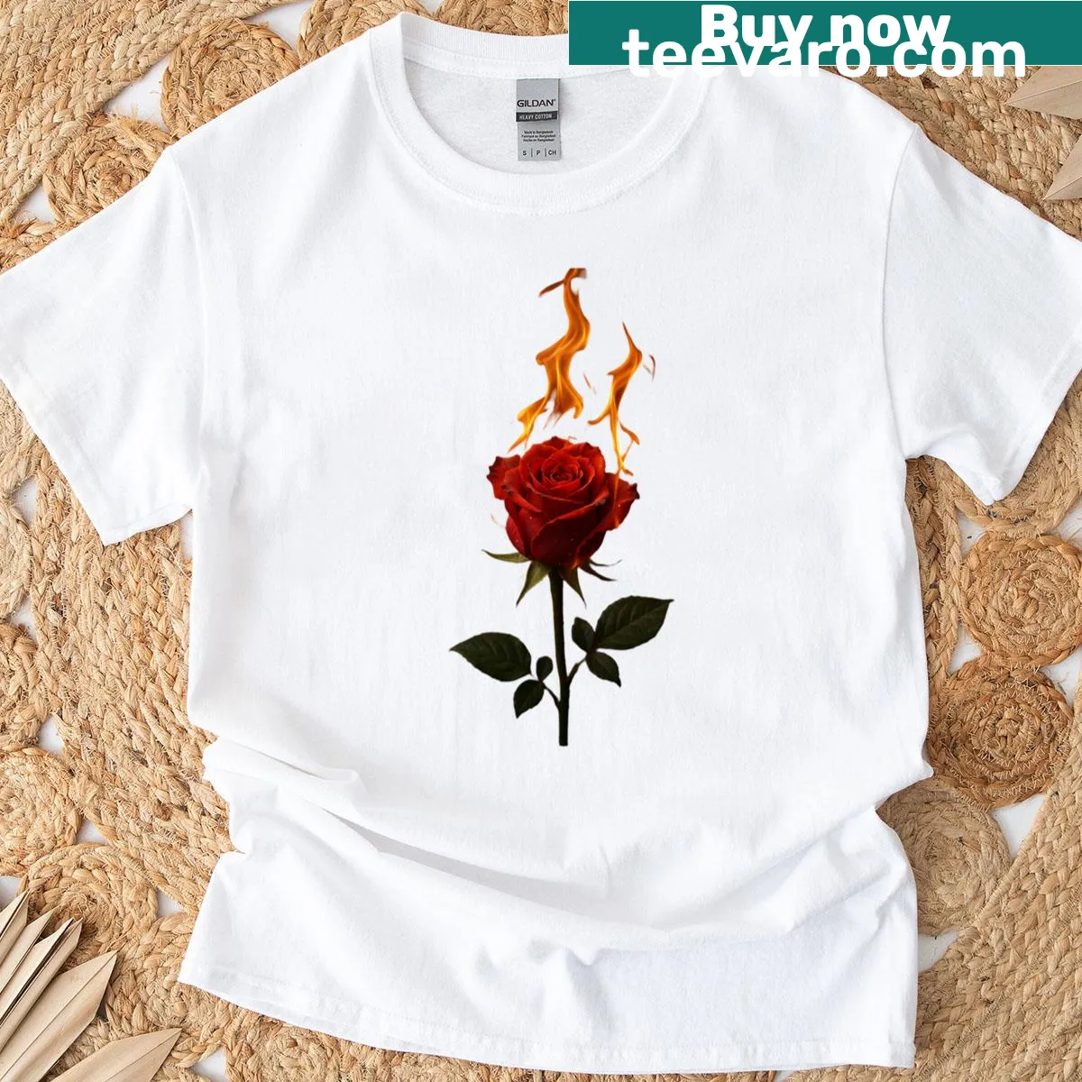 Floral T-shirt featuring plumeria flowers and colorful geometric patterns. — on a men's t-shirt