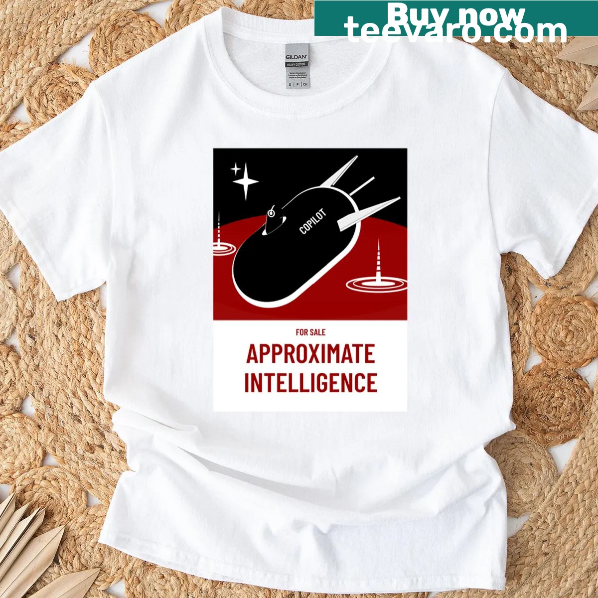 Humorous T-shirt with 'For Sale Approximate Intelligence' text — on a men's t-shirt