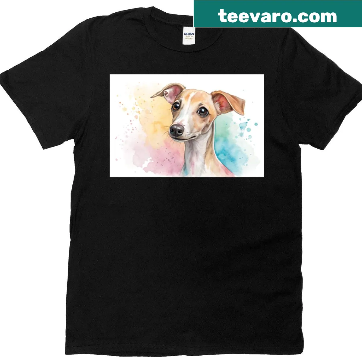 Adorable portrait of an Italian Greyhound puppy on a t-shirt. — on a men's t-shirt