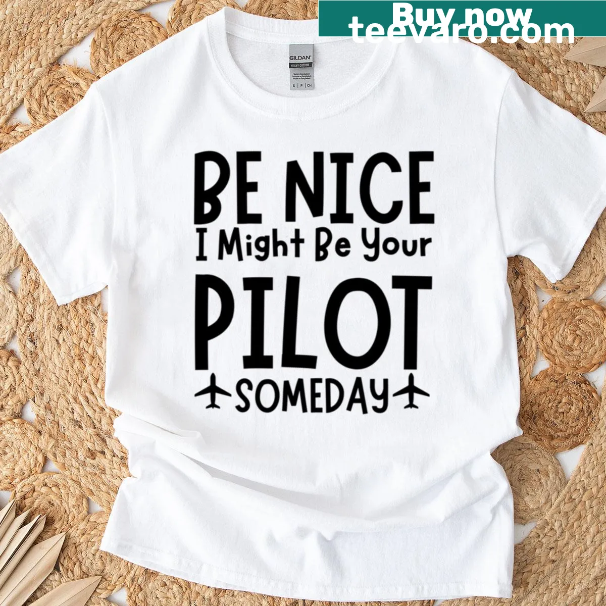 Oversized T-shirt with text about being a future pilot — on a men's t-shirt