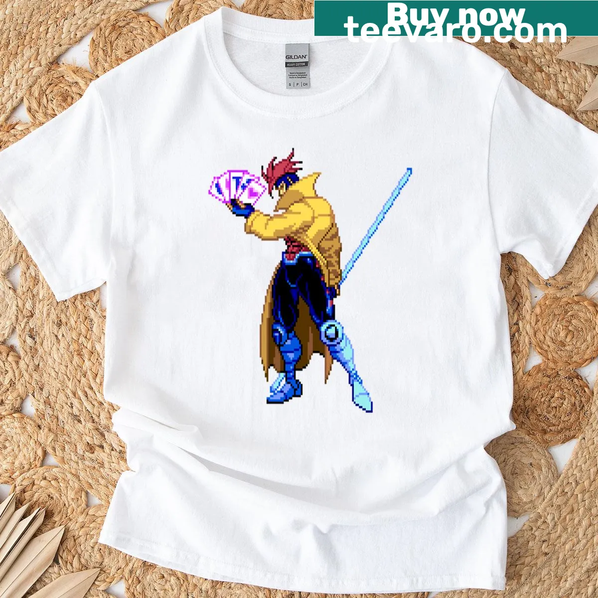 Gambit-themed T-shirt featuring a card dealer graphic — on a men's t-shirt