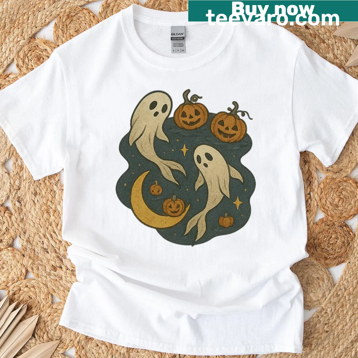Whimsical Ghost Fish Pisces t-shirt with spooky Halloween art — on a men's t-shirt