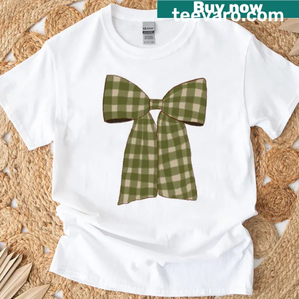Vintage-style t-shirt with green vichy bow design
