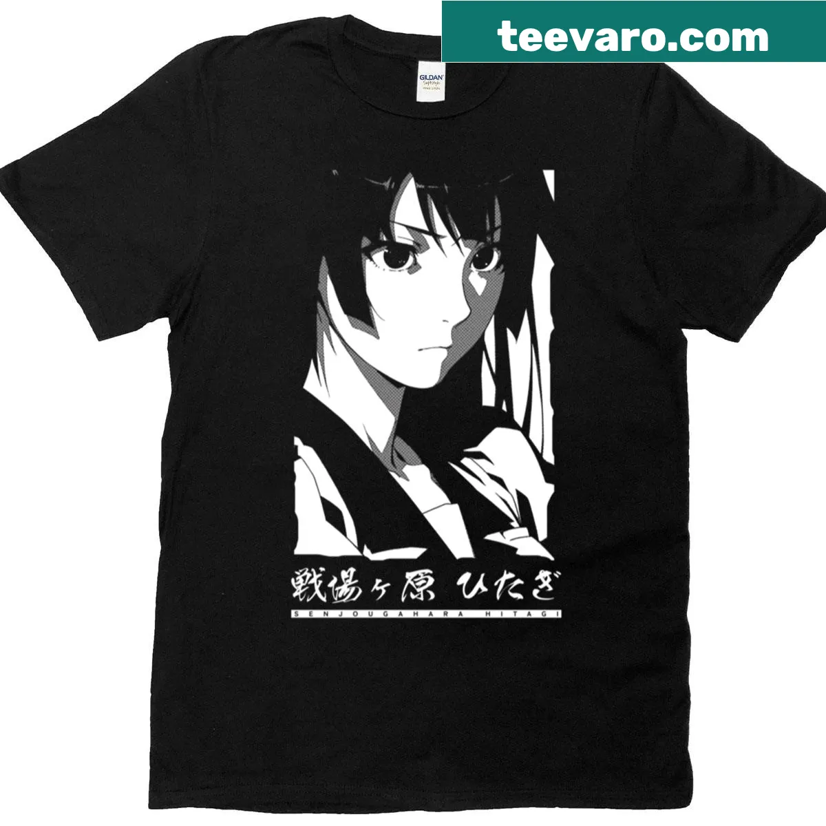 Minimalist silhouette design of Hitagi Senjougahara on a t-shirt — on a men's t-shirt