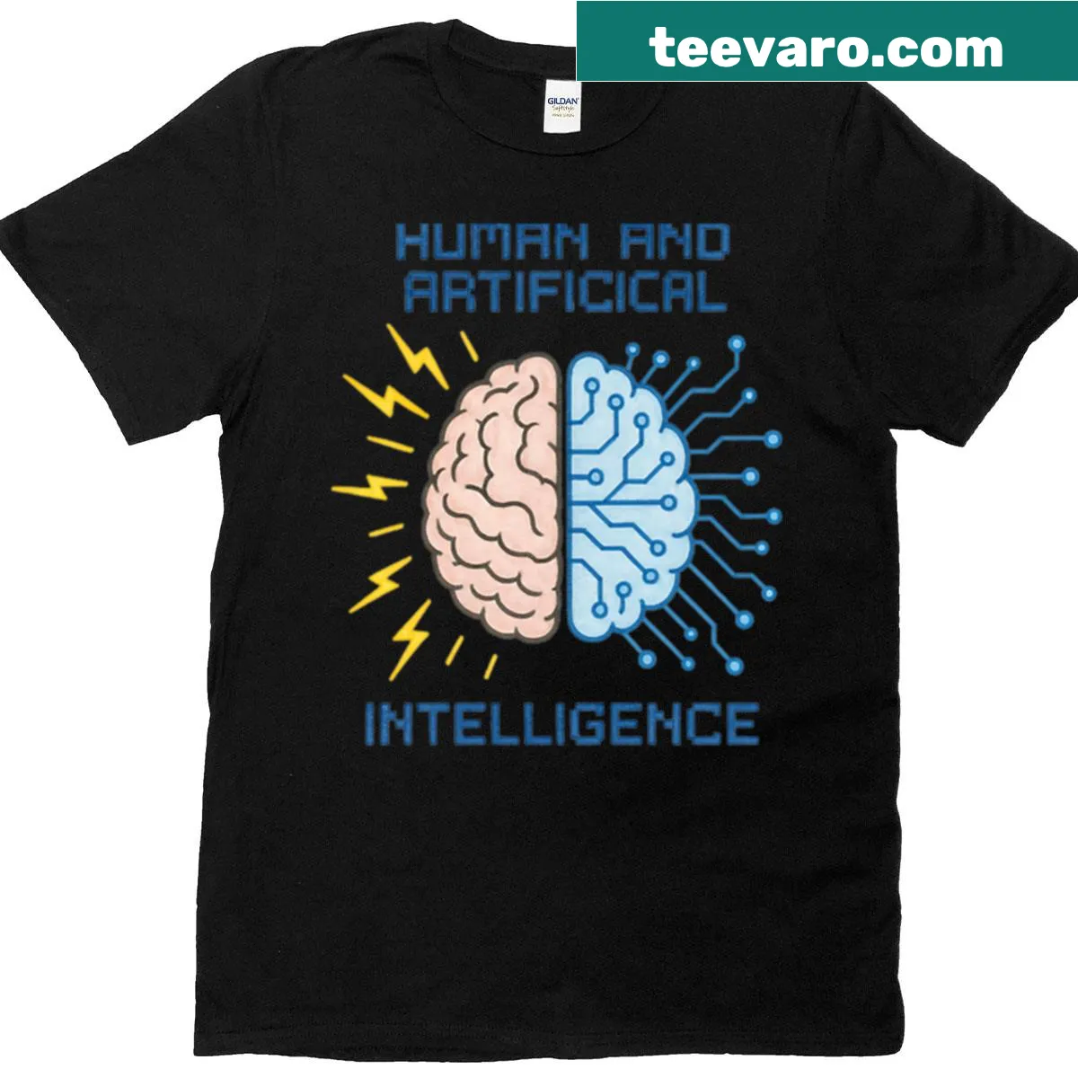 T-shirt with the phrase Human And Artificial Intelligence in bold typography — on a men's t-shirt