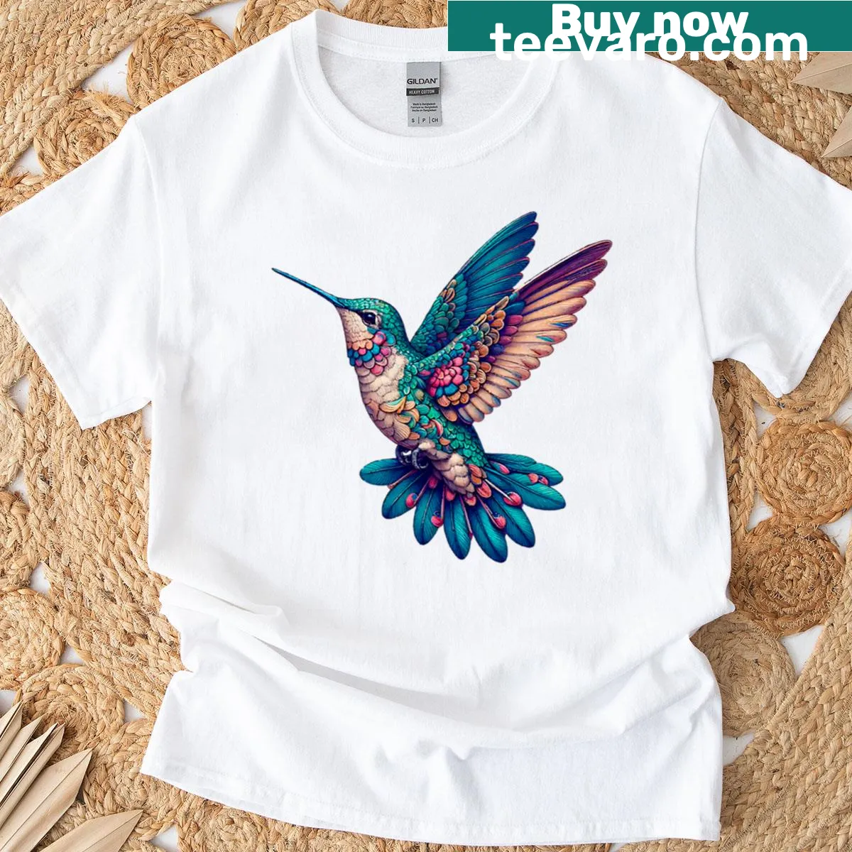 Intricate hummingbird illustration T-shirt for nature lovers — on a men's t-shirt