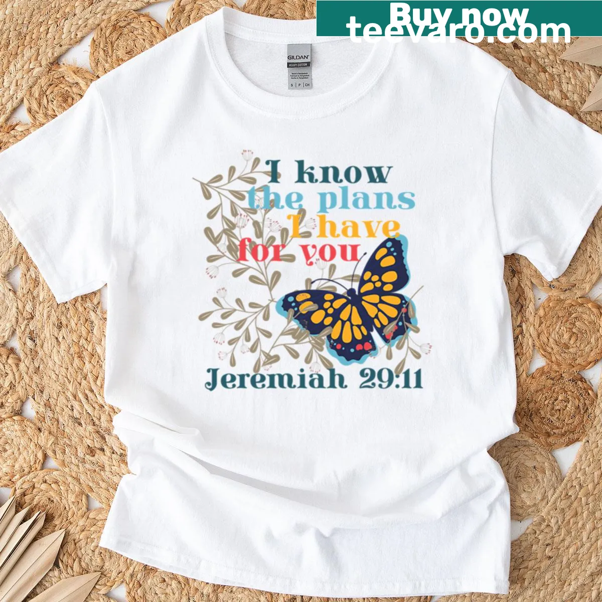 Typography design featuring Jeremiah 29:11 on a T-shirt — on a men's t-shirt
