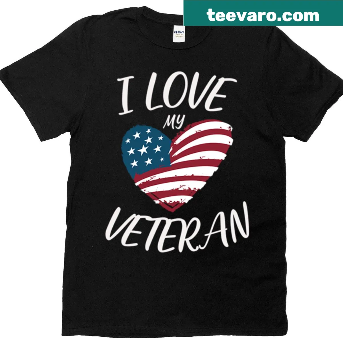 Patriotic t-shirt with military heart and American flag design — on a men's t-shirt