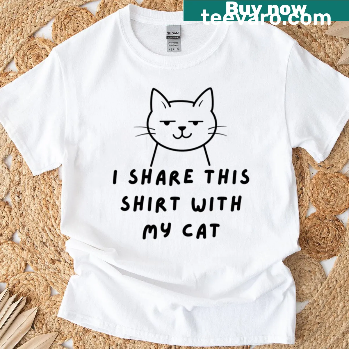 T-shirt with the phrase 'I Share This With My Cat' and a cute graphic — on a men's t-shirt