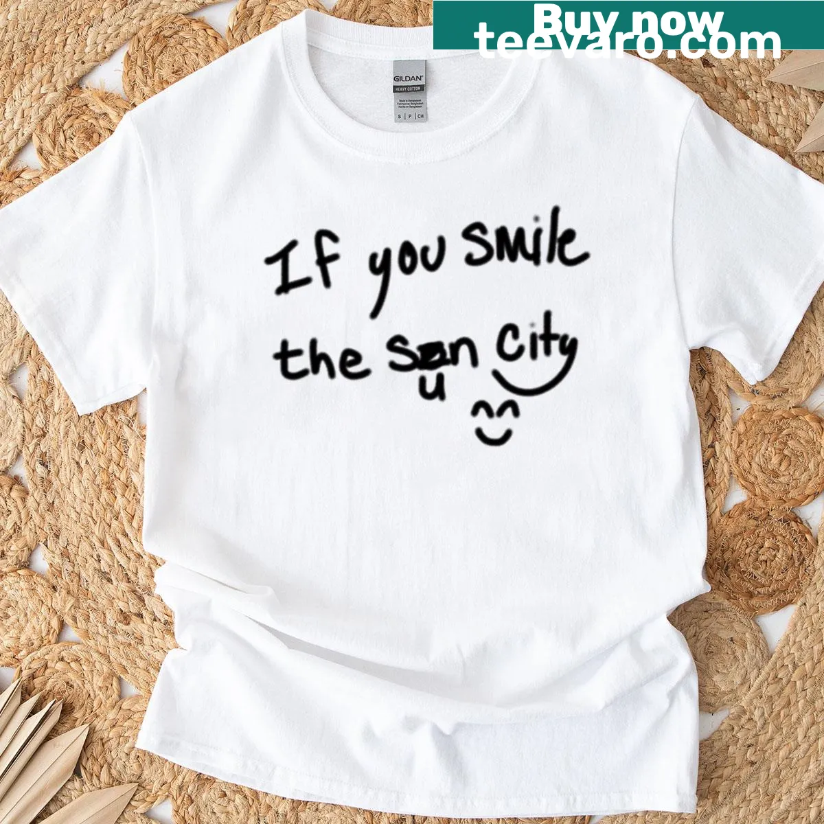 Uplifting T-shirt with the phrase If You Smile The Sun — on a men's t-shirt