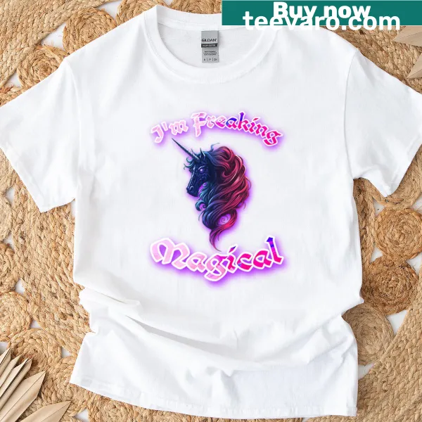 Cute unicorn t-shirt with magical text and cartoon design