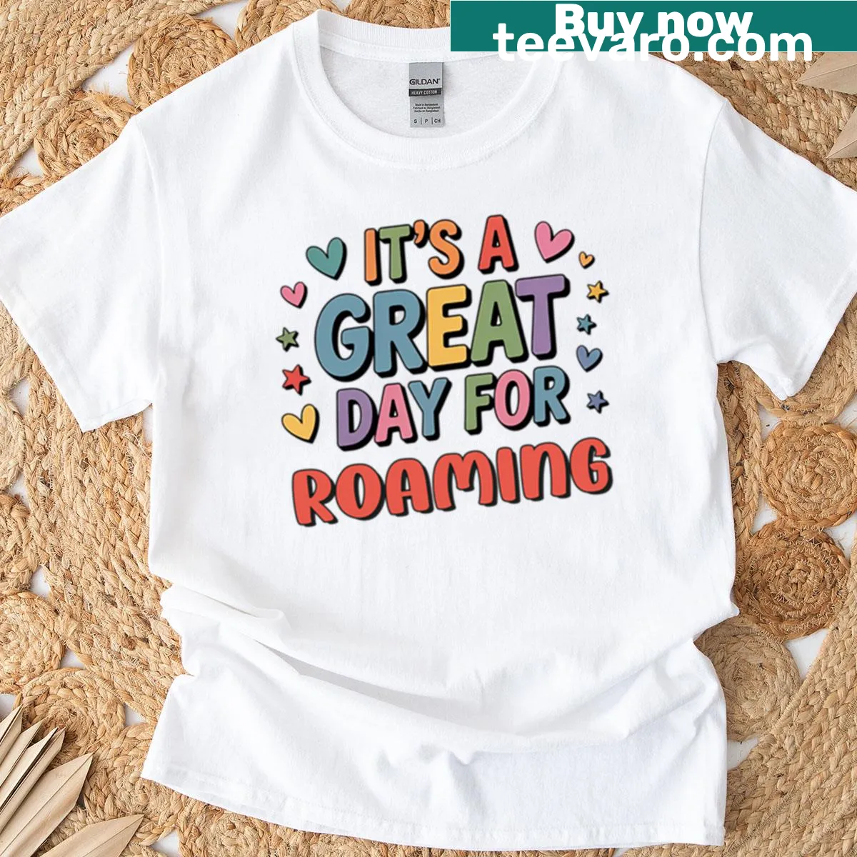 Adventure-themed t-shirt featuring 'It's A Great Day For Roaming' — on a men's t-shirt