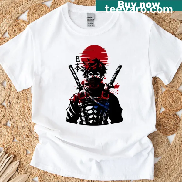 Japanese samurai mask t-shirt featuring a bold graphic