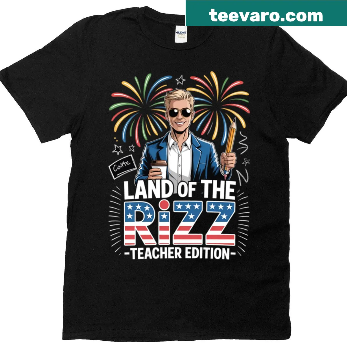 Funny 4th of July teacher T-shirt with humorous text — on a men's t-shirt