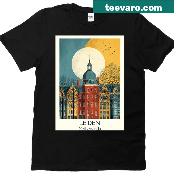 Vintage poster T-shirt showcasing historic Leiden university city