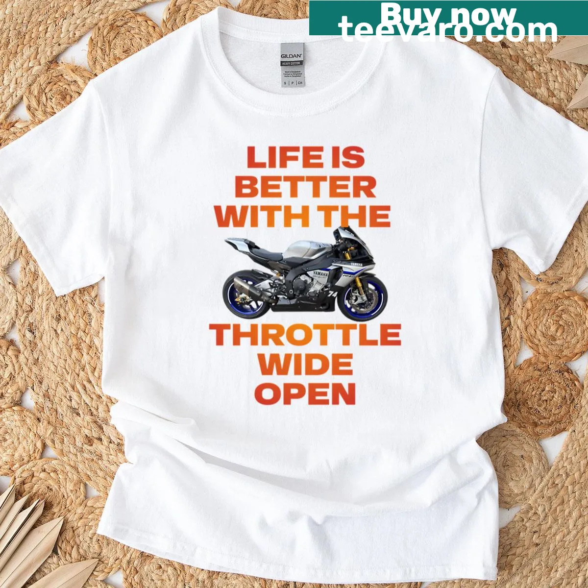 T-shirt with the phrase 'Life Is Better With The Throttle Wide Open' in dynamic typography. — on a men's t-shirt