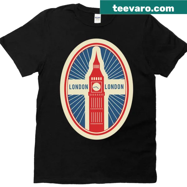 Vintage London stamp-themed graphic T-shirt