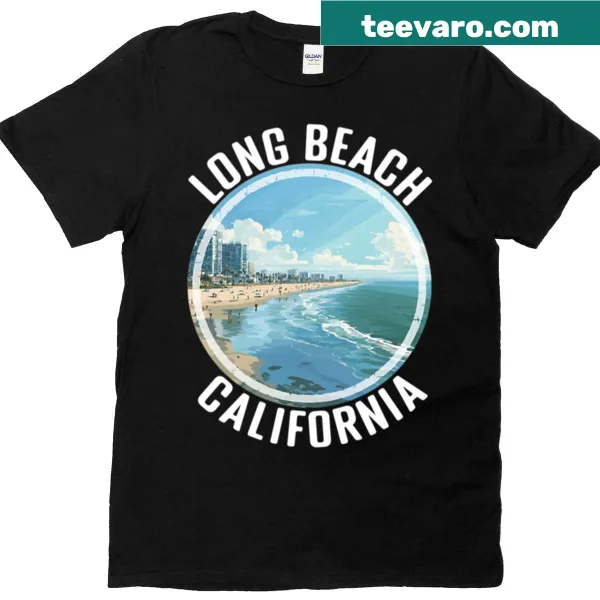Minimalist Long Beach California T-shirt with white text