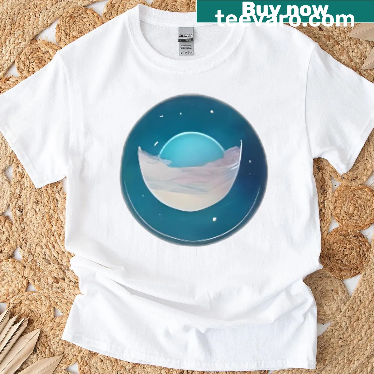 Illustrated moonlit landscape graphic T-shirt — on a men's t-shirt