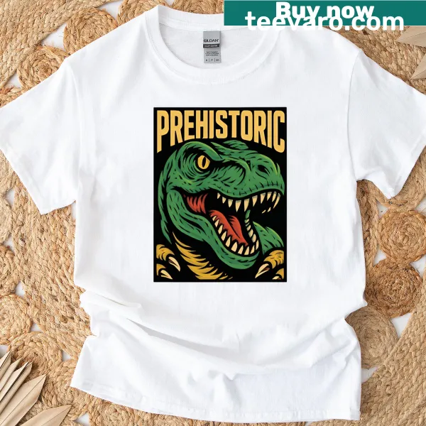 Menacing dinosaur graphic T-shirt in vintage style